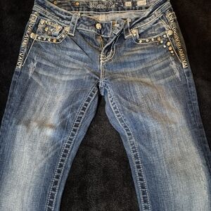 Miss Me Women's Straight Leg Blue Jeans with Studs